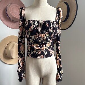 Free People Black Floral Blouse